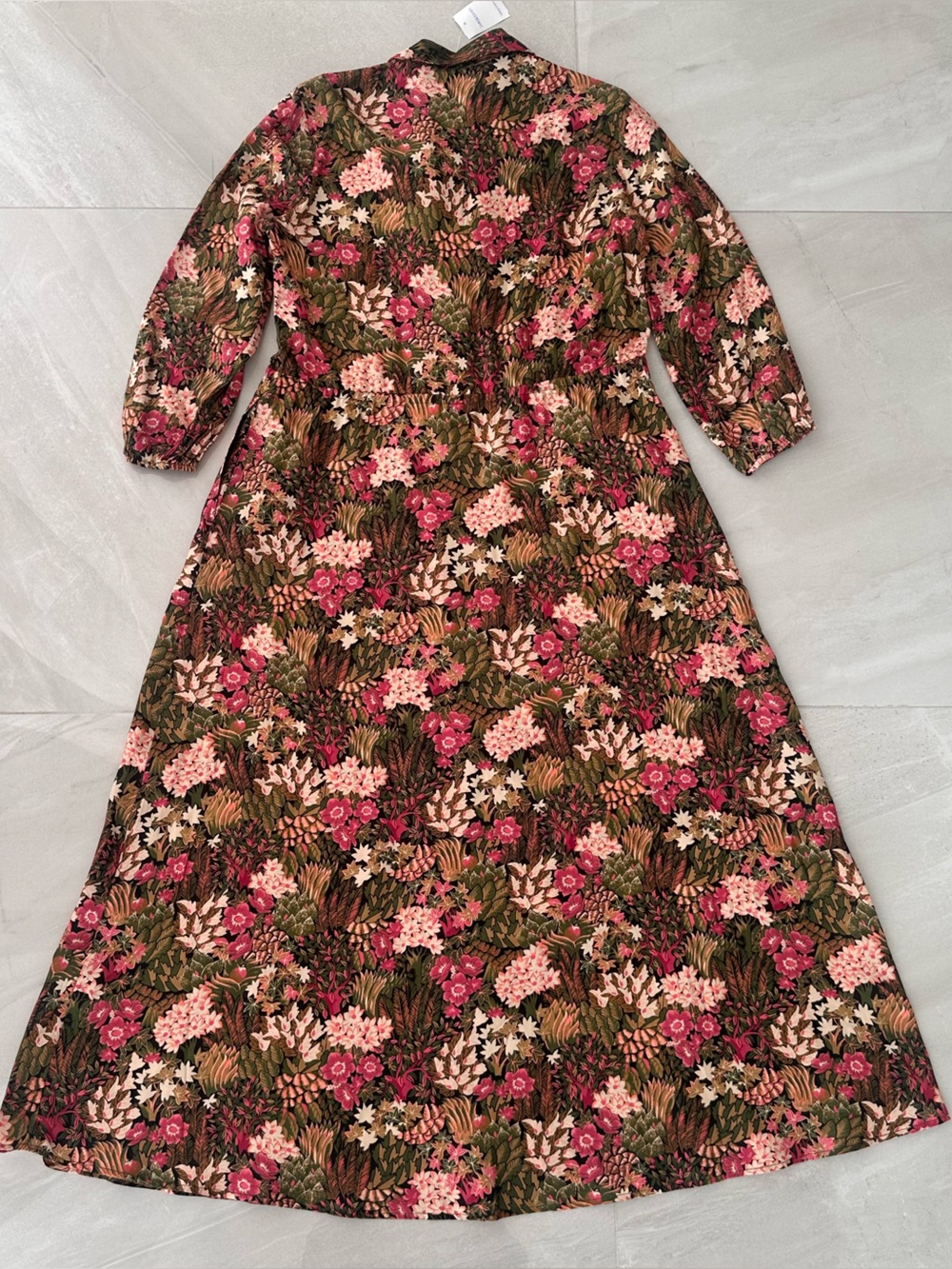 J MCLAUGHLIN NWT MOLLI KHAKI GARDEN MAXI DRESS SizeXS SILK BLD RETRO Y2K MODERN - Picture 2 of 13